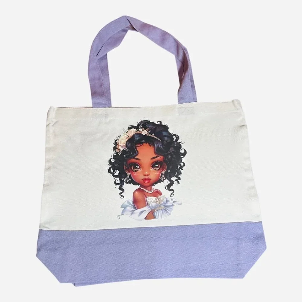 Large Canvas Tote Bag with Elegant Girl Art | Hand Pressed | 17”x14” | New